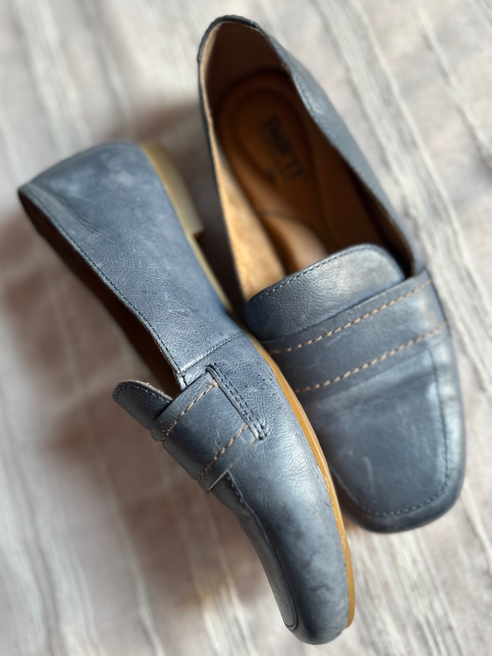 Born Maris Slate Blue Leather Penny Loafers Comfort Flats | 6M NWOB